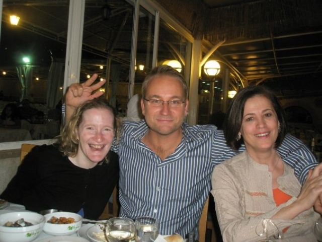 Rhonda laughing with 2 colleagues in Lebanon