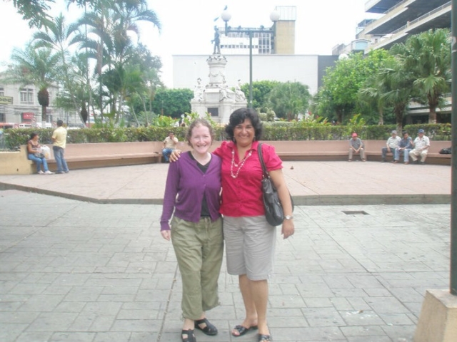 Rhonda with a colleague in the center square of San Salvador, El Salvador.