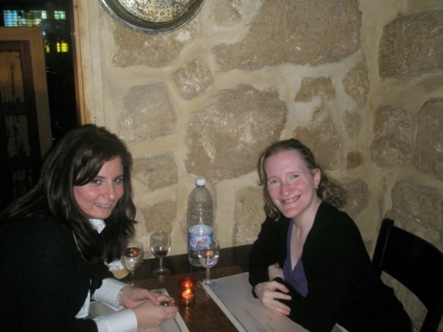 Rhonda and her HI-Lebanon colleagues shared a meal - walls were stone.