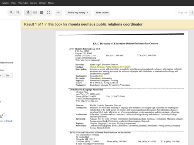 Screenshot of content by Rhonda as Public Relations Coordinator of MIUSA, 2000
