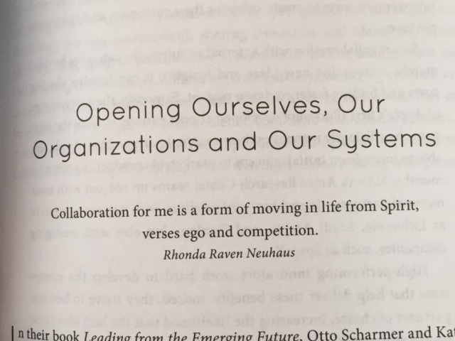 "Collaboration for me is a form of moving in life from Spirit, versus ego and competition." (quoted in the book Breakthrough to YES (unlocking the Possible within a Culture) by Dave B Savage)