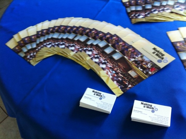 An array of brocheures and busienss cards for the Making it Work initiative.