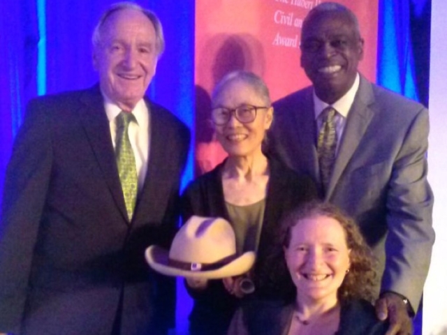 Post-LCCHR gala with Senator Harkin, Wade Henderson and Yoshiko Dart (holding the hat of Justin Dart, remembering).