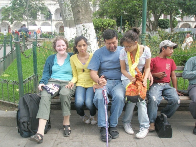 Sitting outside with colleagues before a meeting in Guatemala.